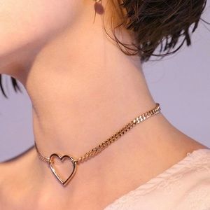 Gold Heart Chain Choker Necklace